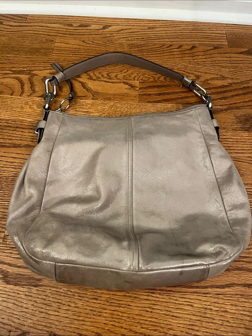 Coach Chelsea Ashlyn Pewter Metallic Pebbled Leather Hobo Shoulder Bag No18696